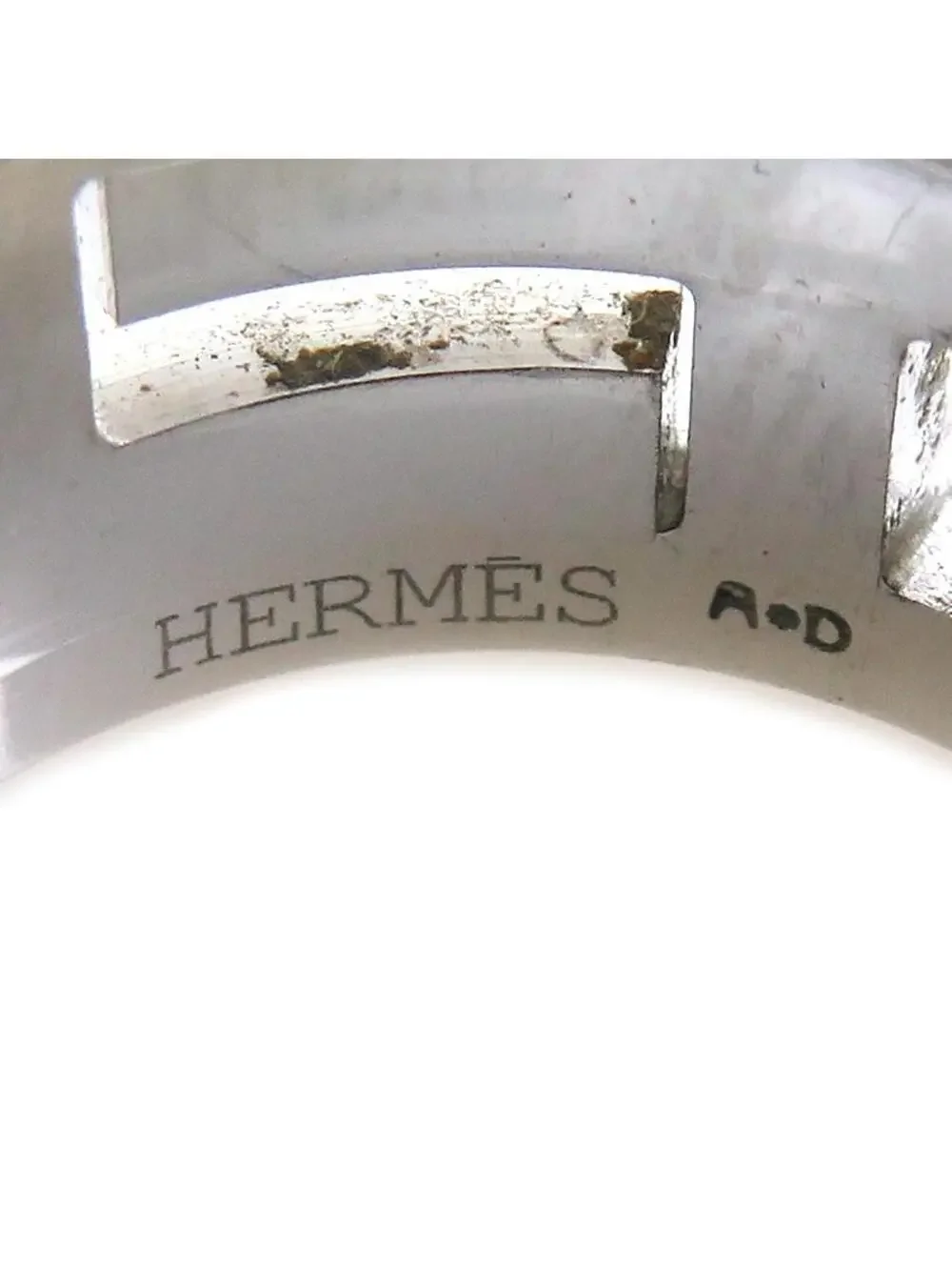 Auth Hermes Move H Ring Silver/Pink #303132H17B